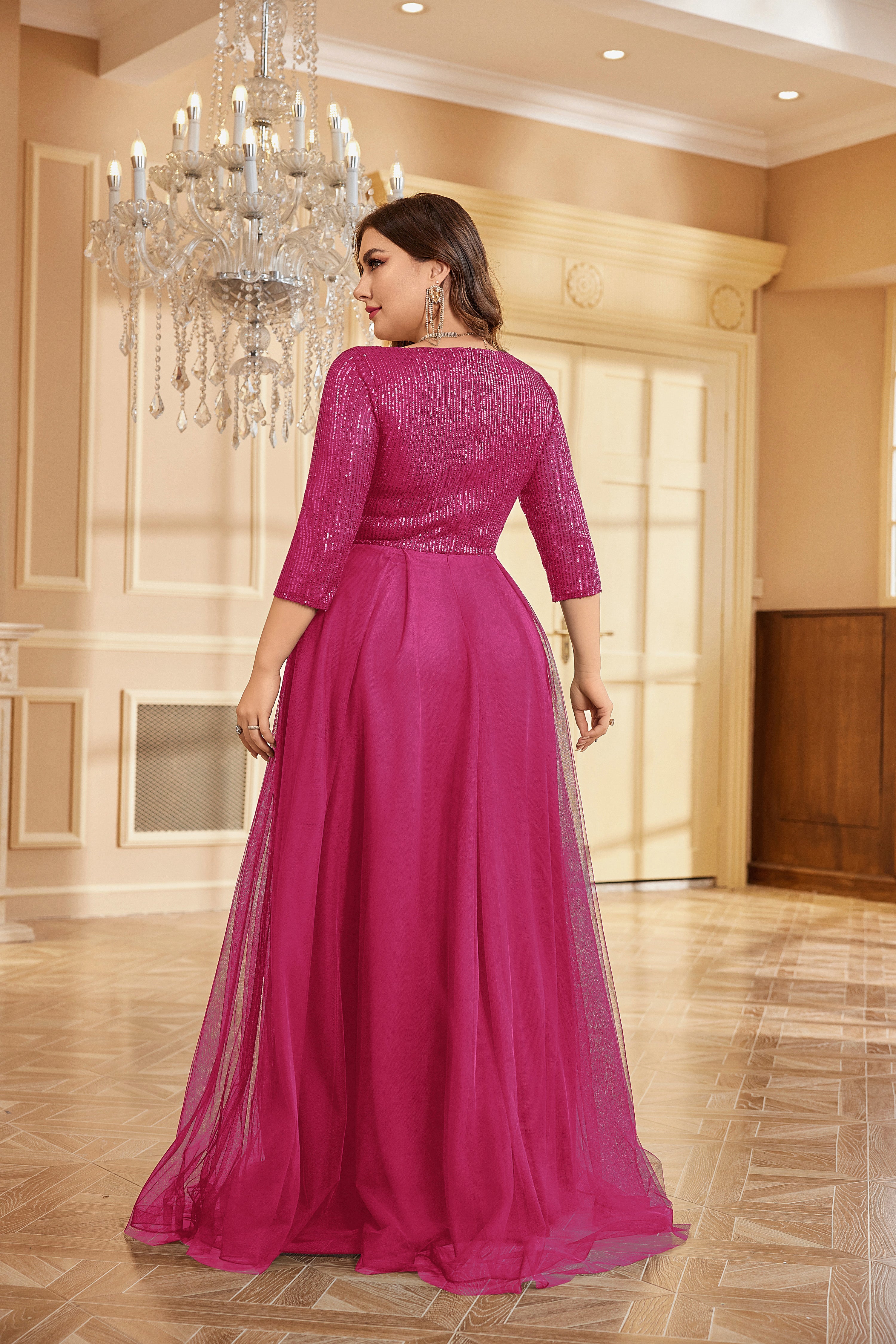 Plus Size Elegant VNeck Sequin Evening Dress | XUIBOL