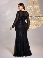 Plus Size Sequin Mesh Stitching Dress