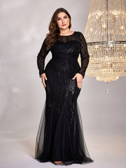Plus Size Sequin Mesh Stitching Dress
