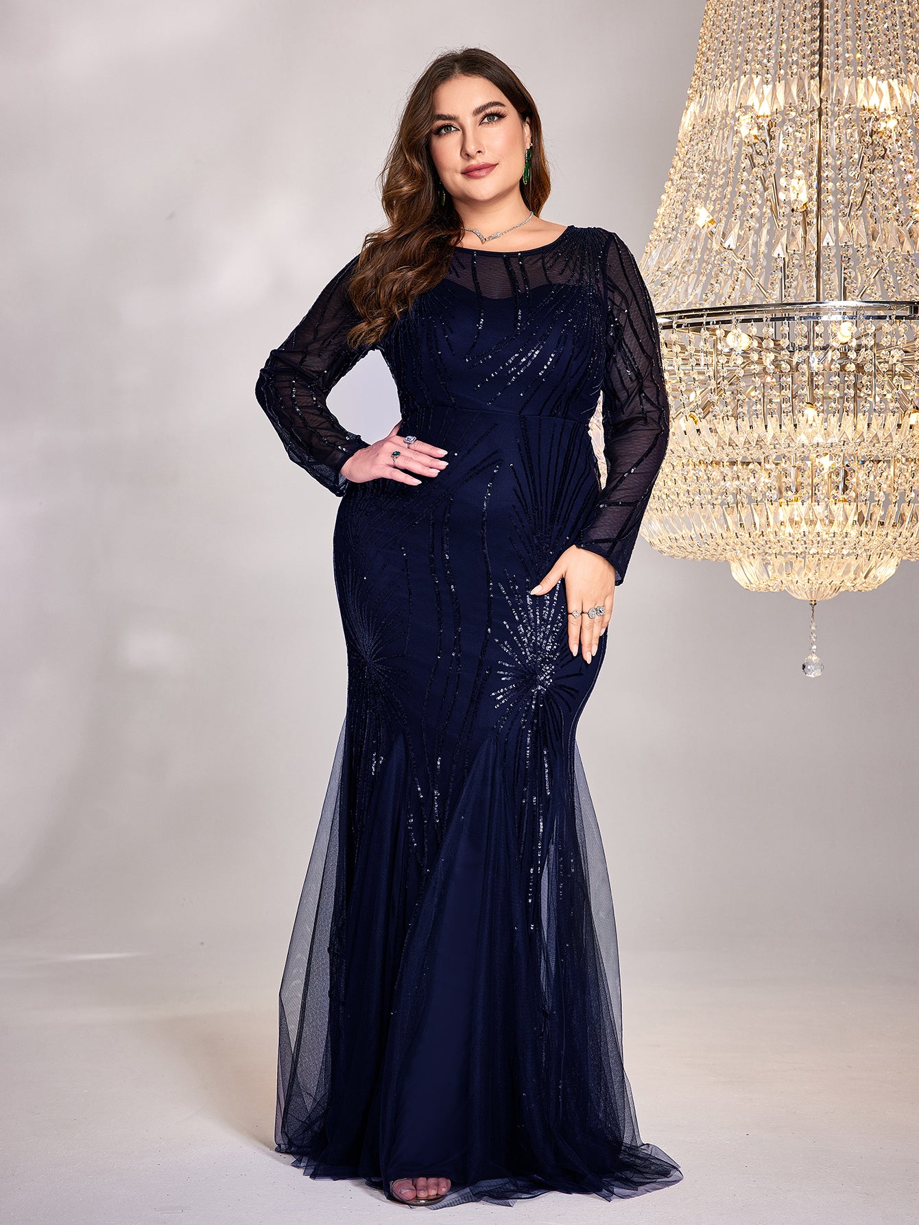 Plus Size Sequin Mesh Stitching Dress | XUIBOL