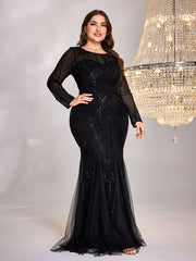 Plus Size Sequin Mesh Stitching Dress