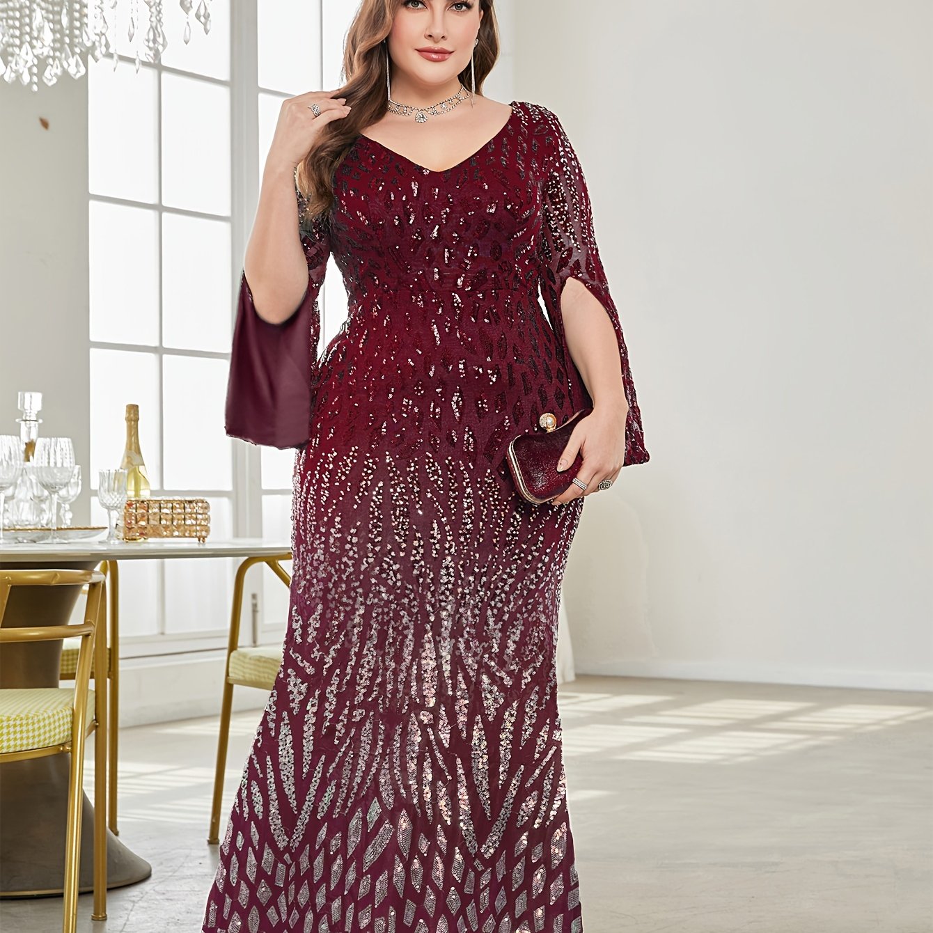 Plus Size Sequin Fit & Flare Dress | XUIBOL
