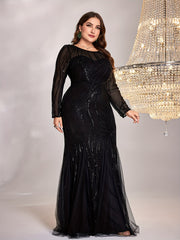 Plus Size Sequin Mesh Stitching Dress