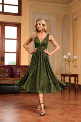 Elegant V Neck Sleeveless Sequins Cocktail Dress