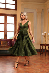 Elegant V Neck Sleeveless Sequins Cocktail Dress