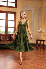 Elegant V Neck Sleeveless Sequins Cocktail Dress