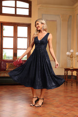 Elegant V Neck Sleeveless Sequins Cocktail Dress