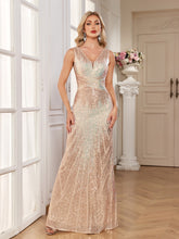 Champagne Iridescent Sequin V‑Neck Mermaid Gown