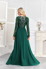 Navy Blue Multicolor Sequin Long Sleeve A‑Line Evening Gown