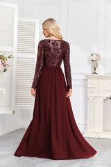 Navy Blue Multicolor Sequin Long Sleeve A‑Line Evening Gown