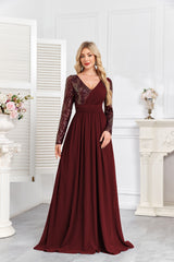 Navy Blue Multicolor Sequin Long Sleeve A‑Line Evening Gown