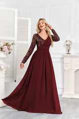 Navy Blue Multicolor Sequin Long Sleeve A‑Line Evening Gown
