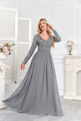 Navy Blue Multicolor Sequin Long Sleeve A‑Line Evening Gown