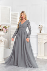 Navy Blue Multicolor Sequin Long Sleeve A‑Line Evening Gown