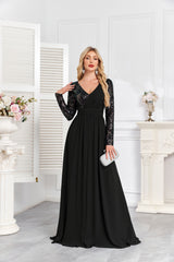 Navy Blue Multicolor Sequin Long Sleeve A‑Line Evening Gown