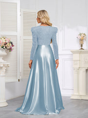Dark Blue Satin Sequin Maxi Dress