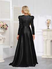 Dark Blue Satin Sequin Maxi Dress