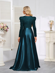 Dark Blue Satin Sequin Maxi Dress