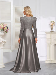 Dark Blue Satin Sequin Maxi Dress
