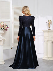 Dark Blue Satin Sequin Maxi Dress