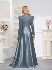 Dark Blue Satin Sequin Maxi Dress