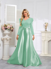 Dark Blue Satin Sequin Maxi Dress