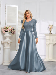 Dark Blue Satin Sequin Maxi Dress