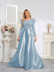Dark Blue Satin Sequin Maxi Dress