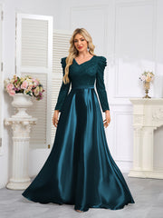 Dark Blue Satin Sequin Maxi Dress