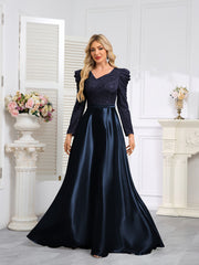 Dark Blue Satin Sequin Maxi Dress