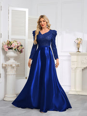 Dark Blue Satin Sequin Maxi Dress