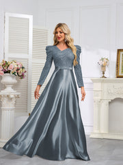 Dark Blue Satin Sequin Maxi Dress