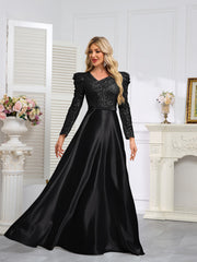 Dark Blue Satin Sequin Maxi Dress