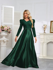 Dark Blue Satin Sequin Maxi Dress