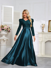 Dark Blue Satin Sequin Maxi Dress