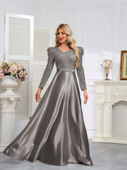 Dark Blue Satin Sequin Maxi Dress