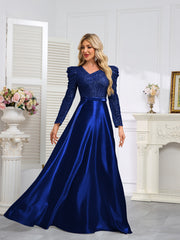 Dark Blue Satin Sequin Maxi Dress