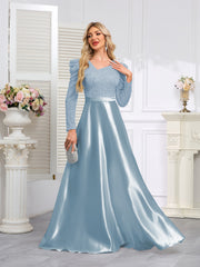 Dark Blue Satin Sequin Maxi Dress