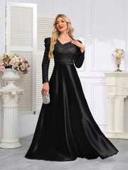 Dark Blue Satin Sequin Maxi Dress