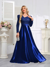 Dark Blue Satin Sequin Maxi Dress
