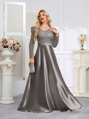 Dark Blue Satin Sequin Maxi Dress