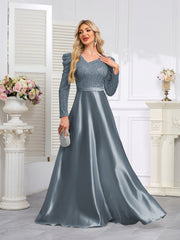 Dark Blue Satin Sequin Maxi Dress