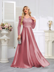Dark Blue Satin Sequin Maxi Dress
