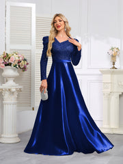 Dark Blue Satin Sequin Maxi Dress