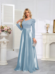 Dark Blue Satin Sequin Maxi Dress