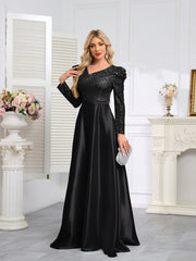 Dark Blue Satin Sequin Maxi Dress