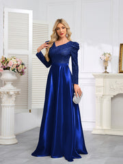 Dark Blue Satin Sequin Maxi Dress