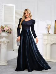 Dark Blue Satin Sequin Maxi Dress