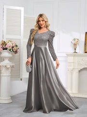 Dark Blue Satin Sequin Maxi Dress