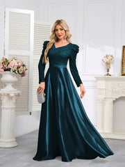 Dark Blue Satin Sequin Maxi Dress